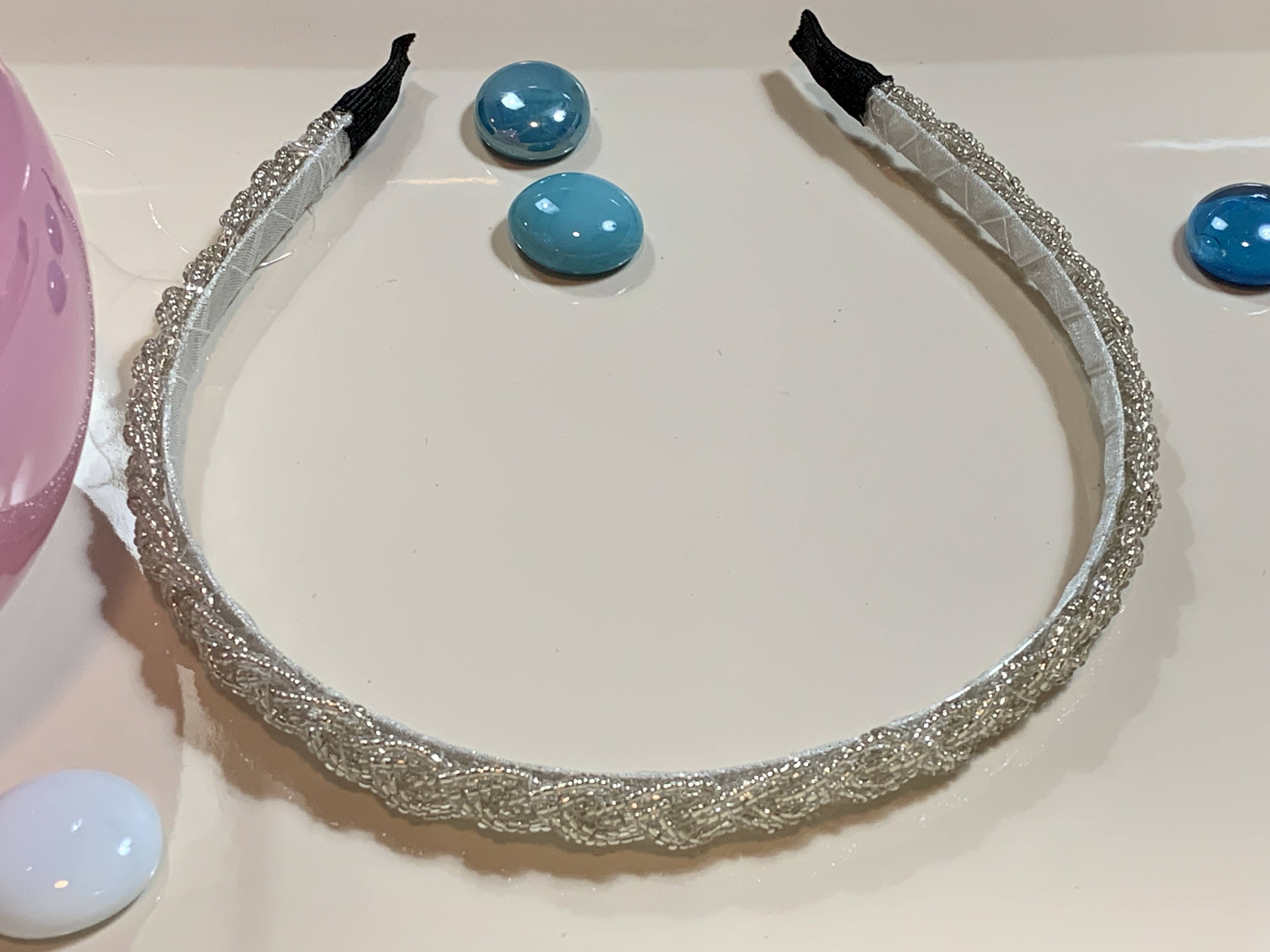 Glass Beads Headband - Silver Grey Color