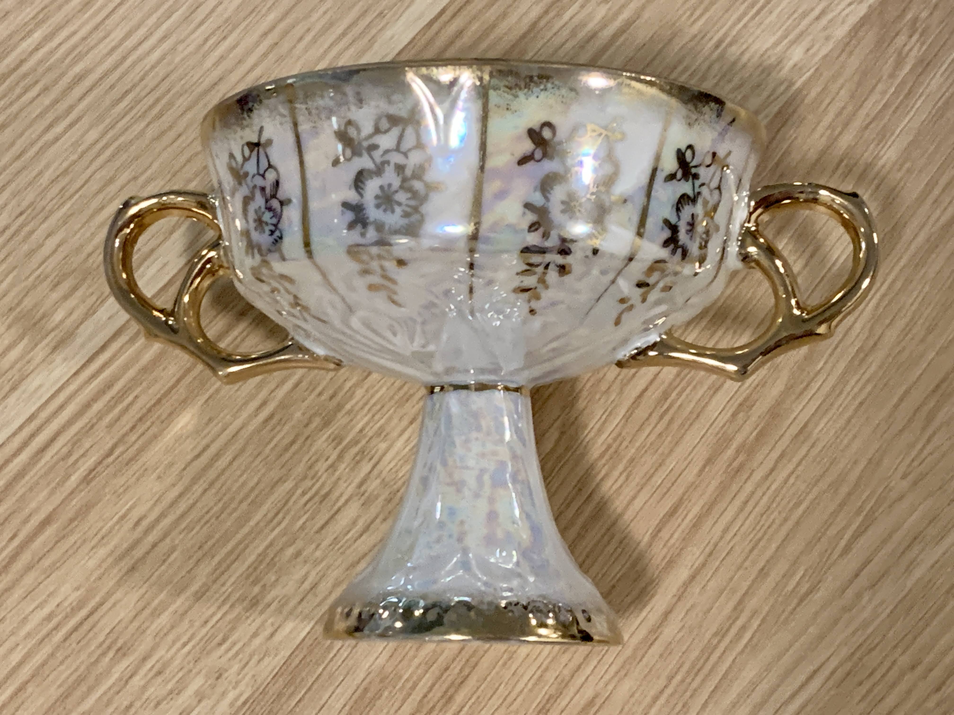 Moonstone Pearl Color - Porcelain Fine China - Authentic And Rare - Floral Pattern Japanese Cup