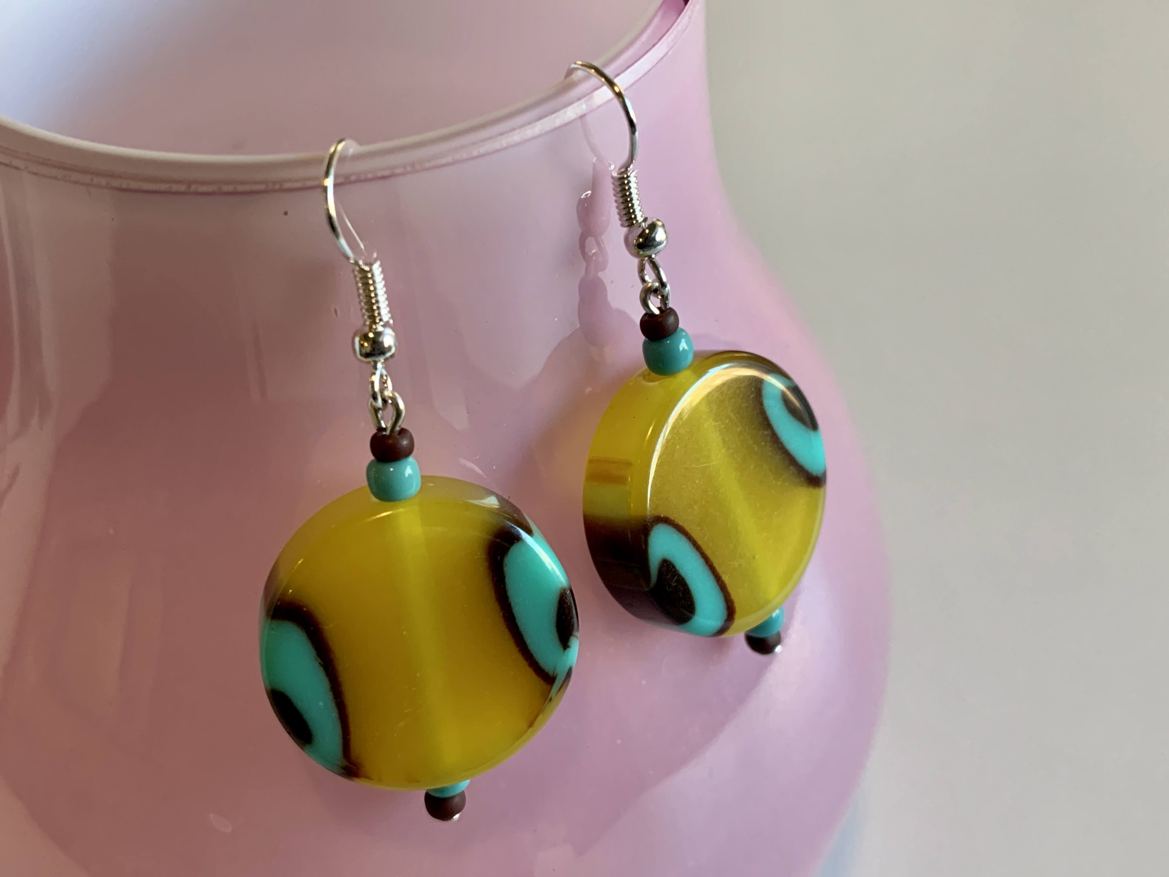 Yellow Color Acrylic Bead - Boho Earrings