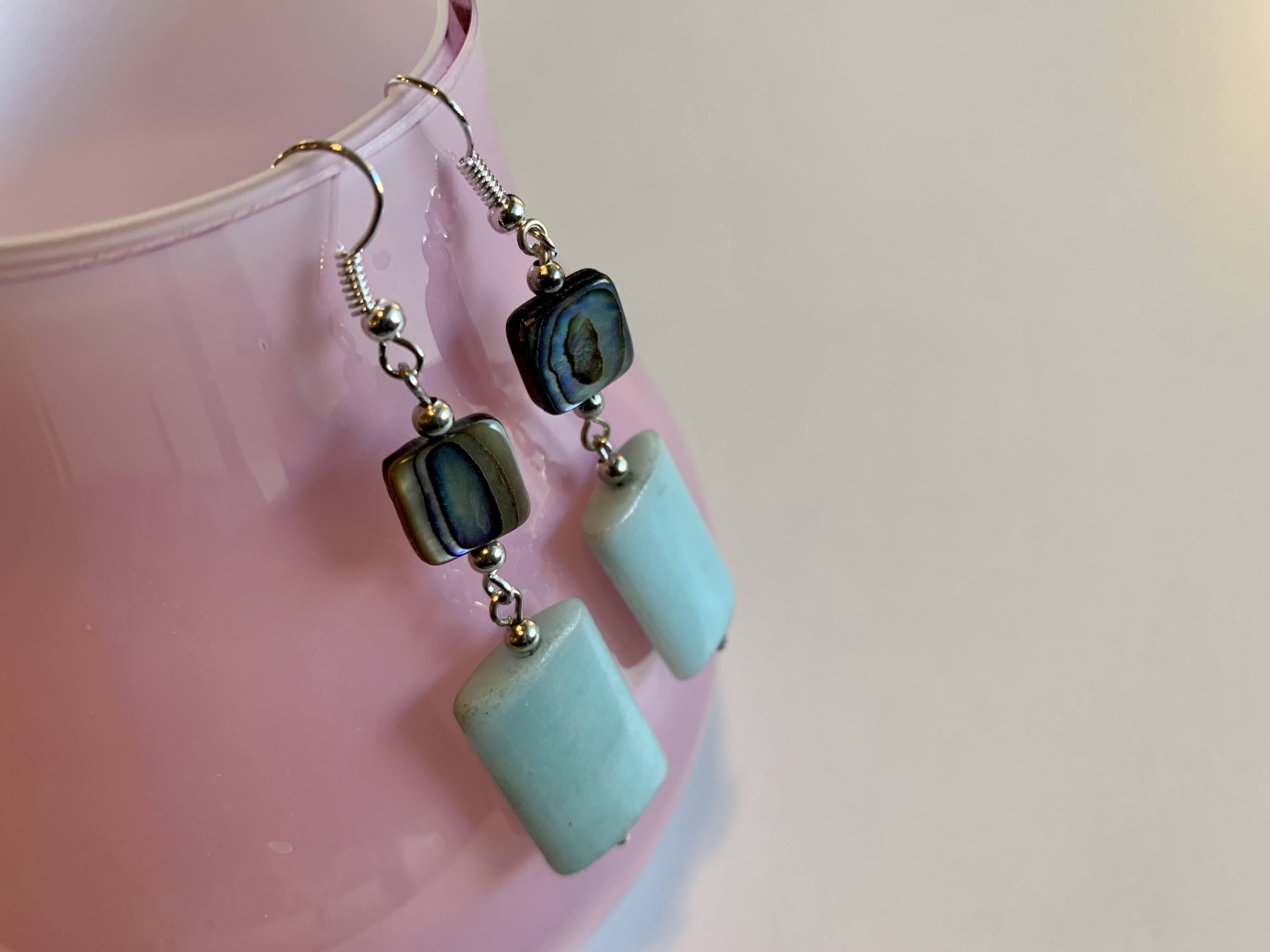 Mother Of Pearl Glass Bead And Stone Earrings - Modern Art Fashion Earrings