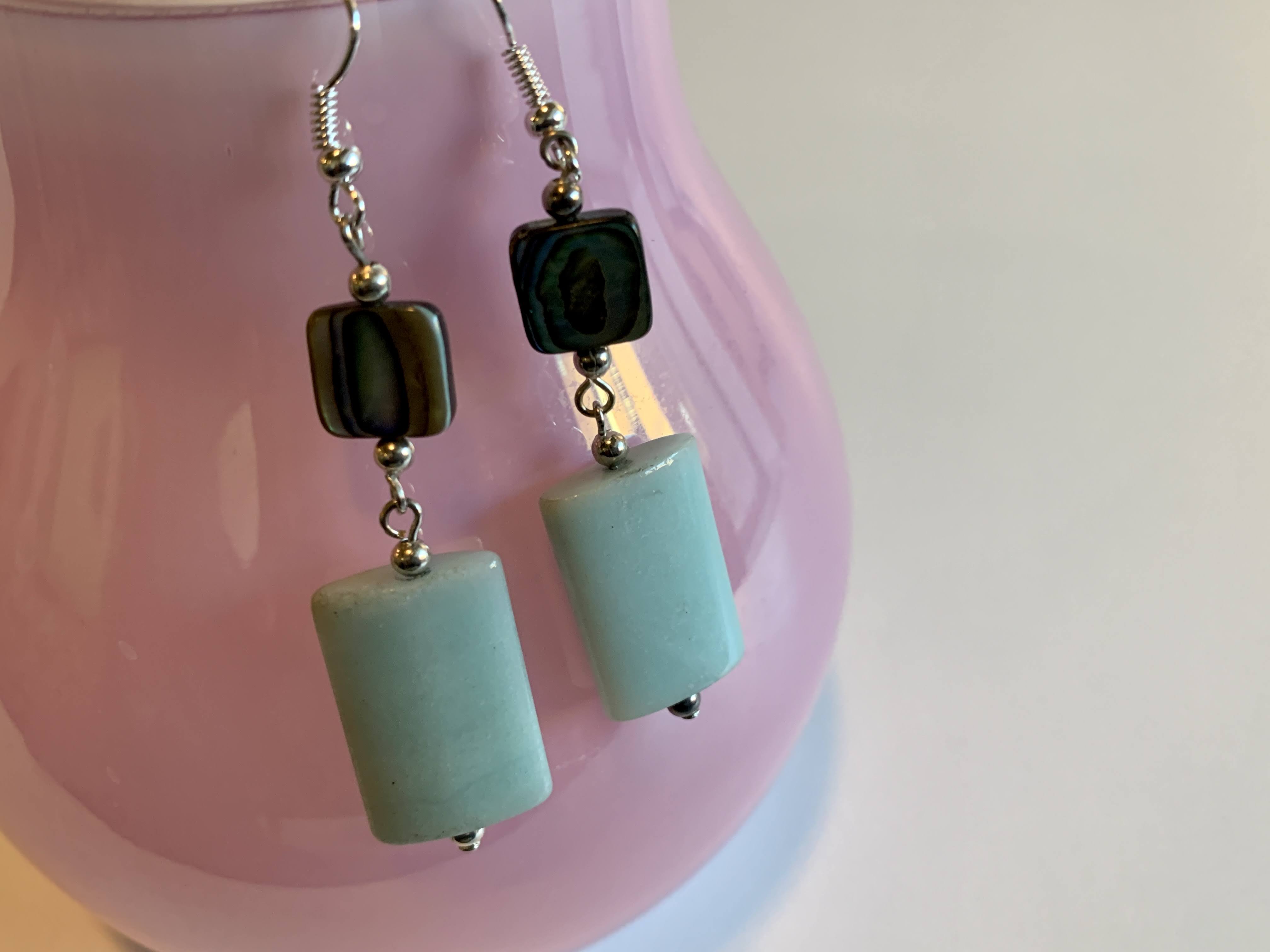 Mother Of Pearl Glass Bead And Stone Earrings - Modern Art Fashion Earrings