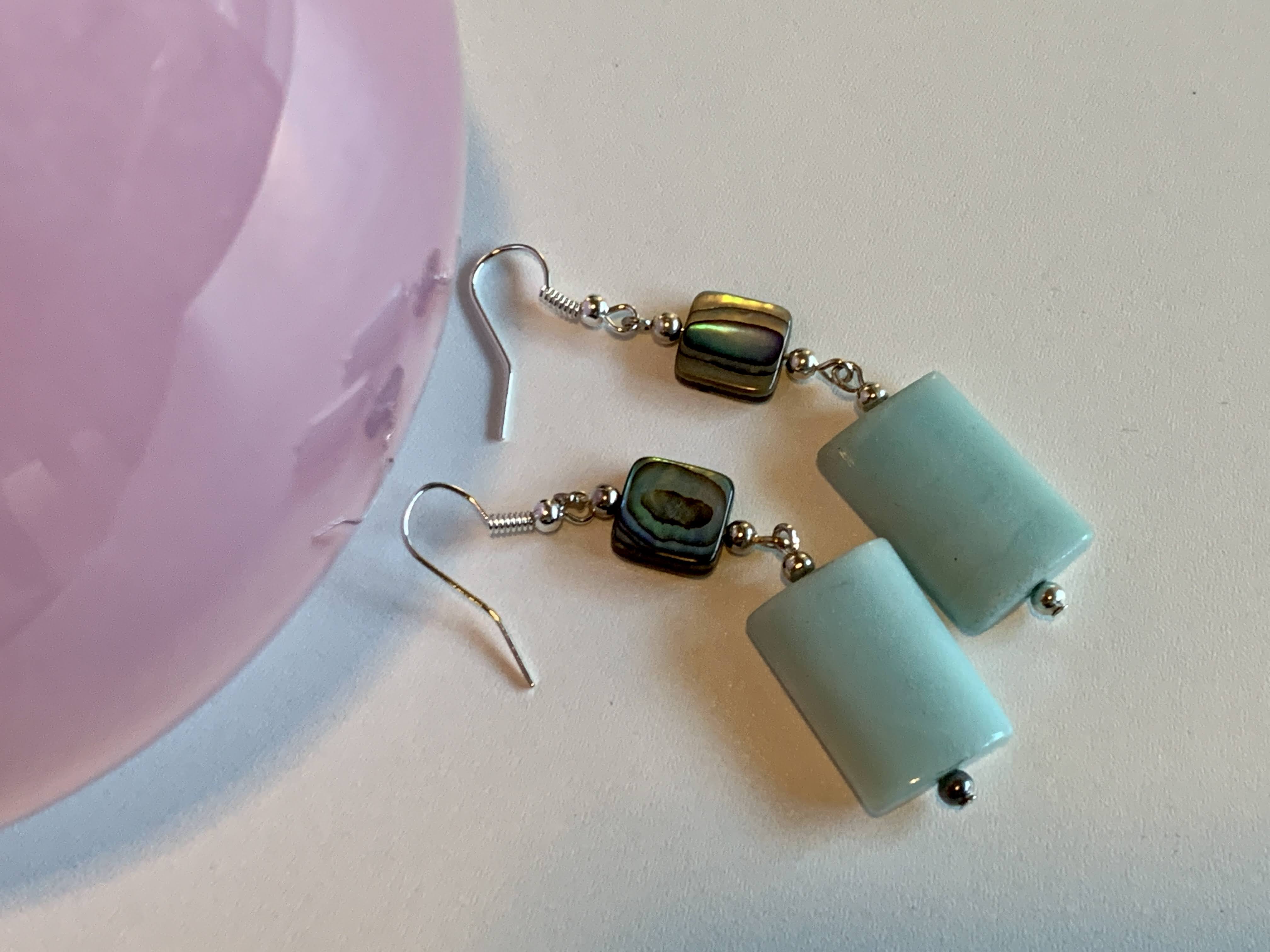 Mother Of Pearl Glass Bead And Stone Earrings - Modern Art Fashion Earrings