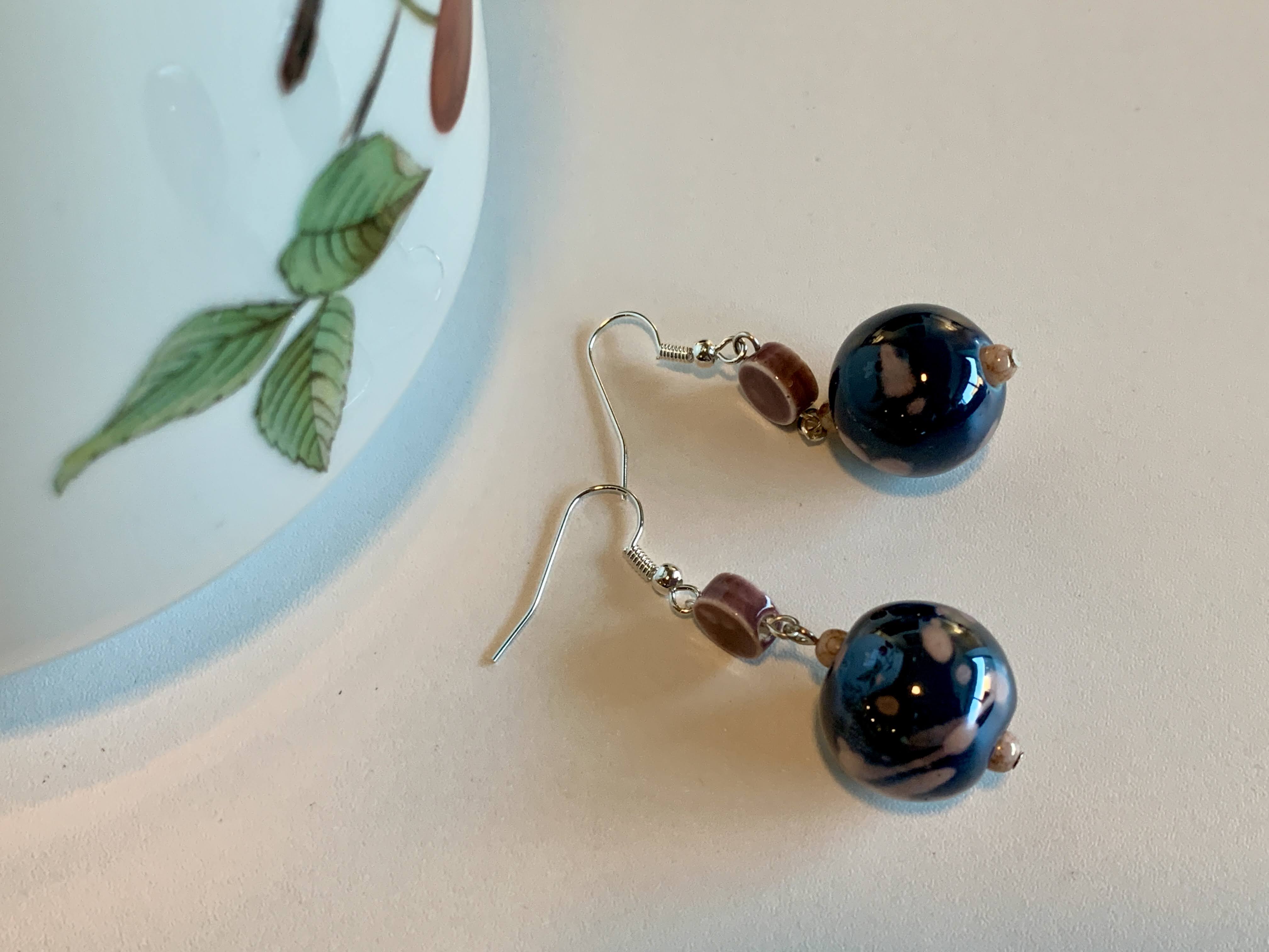 Blue Metallic Color - Glass Bead - Fashion Earrings