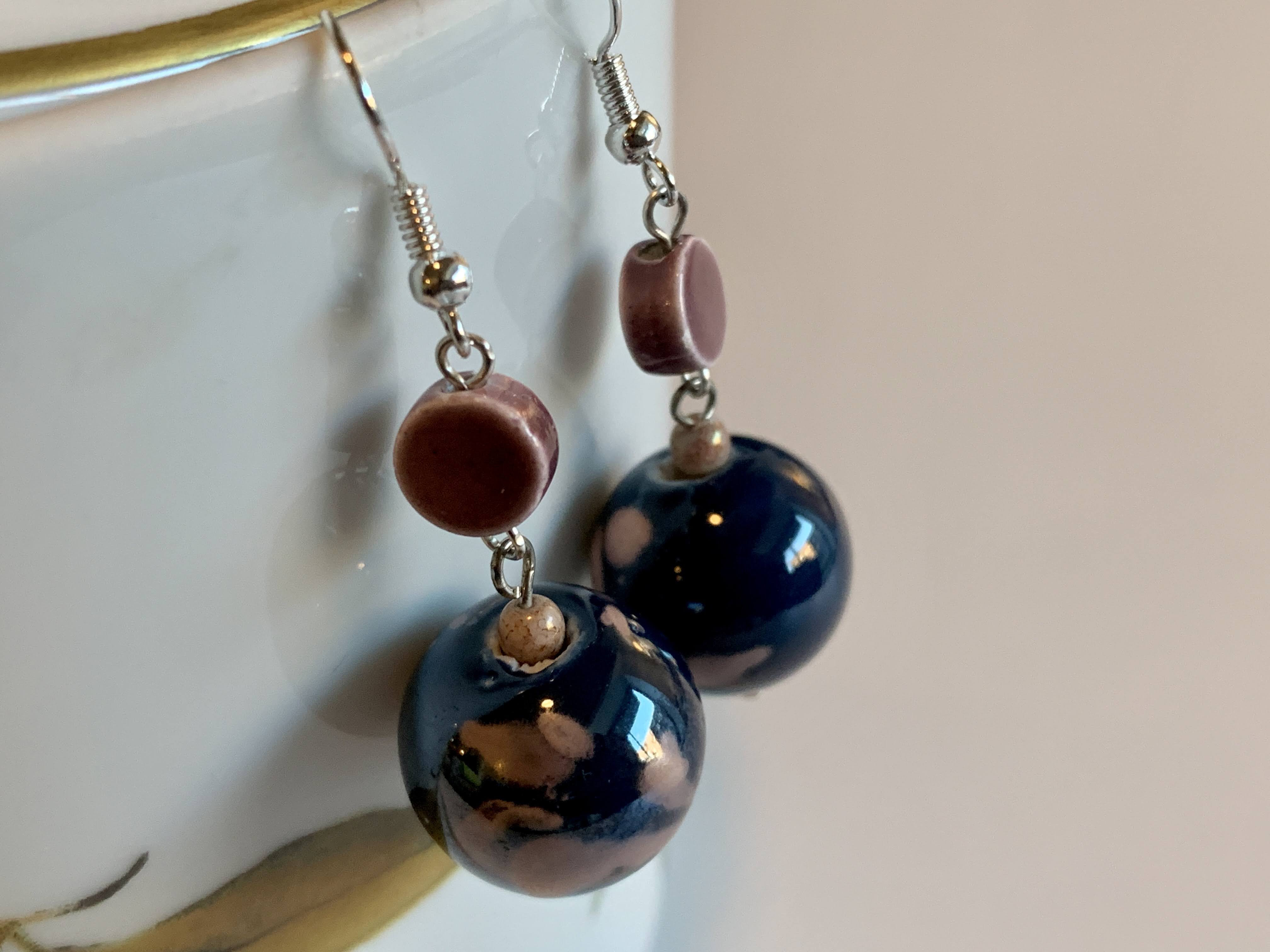 Blue Metallic Color - Glass Bead - Fashion Earrings