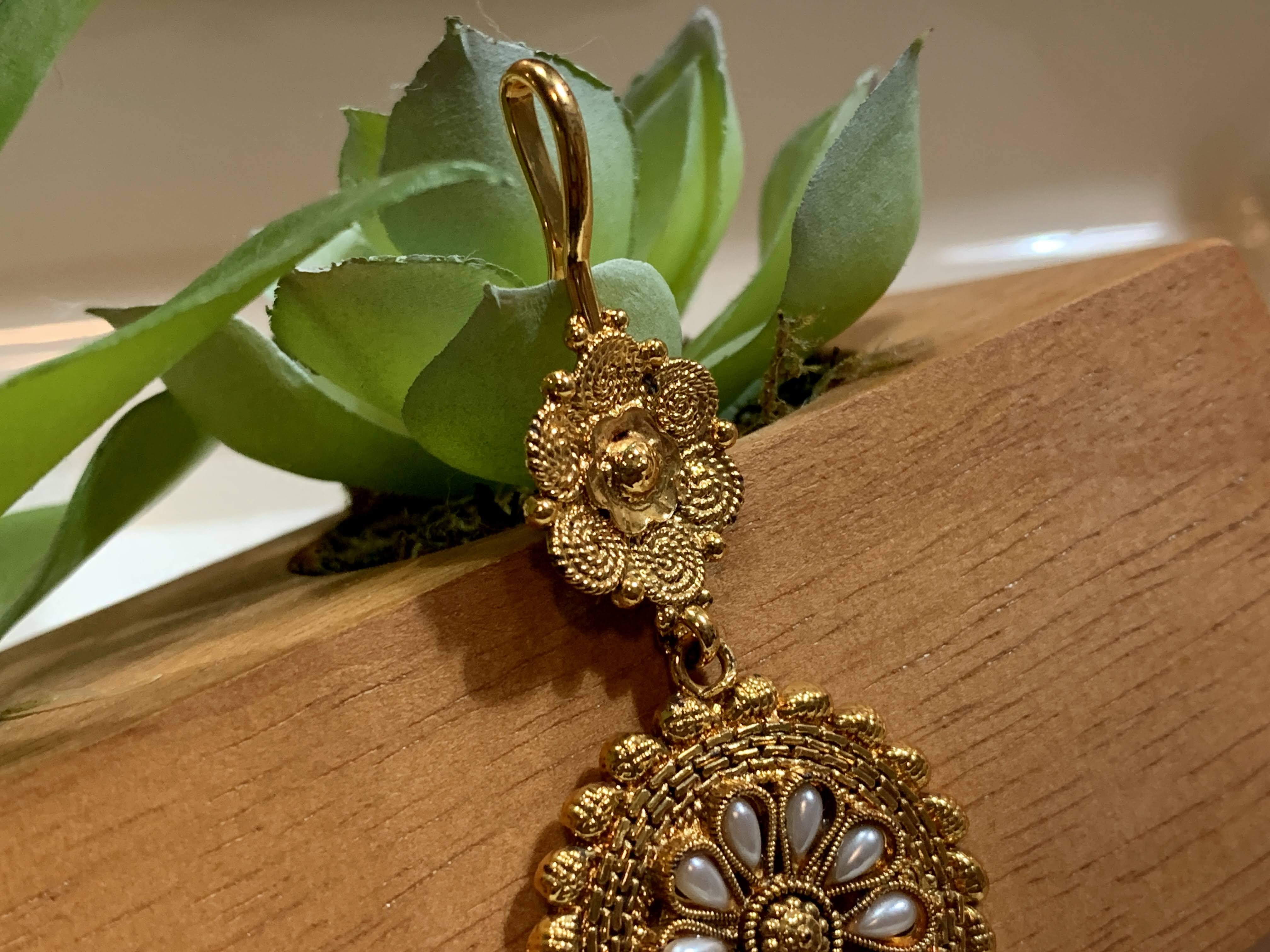 Gold Plated - Temple Jewelry - Maang Tikka with Pearl Beads