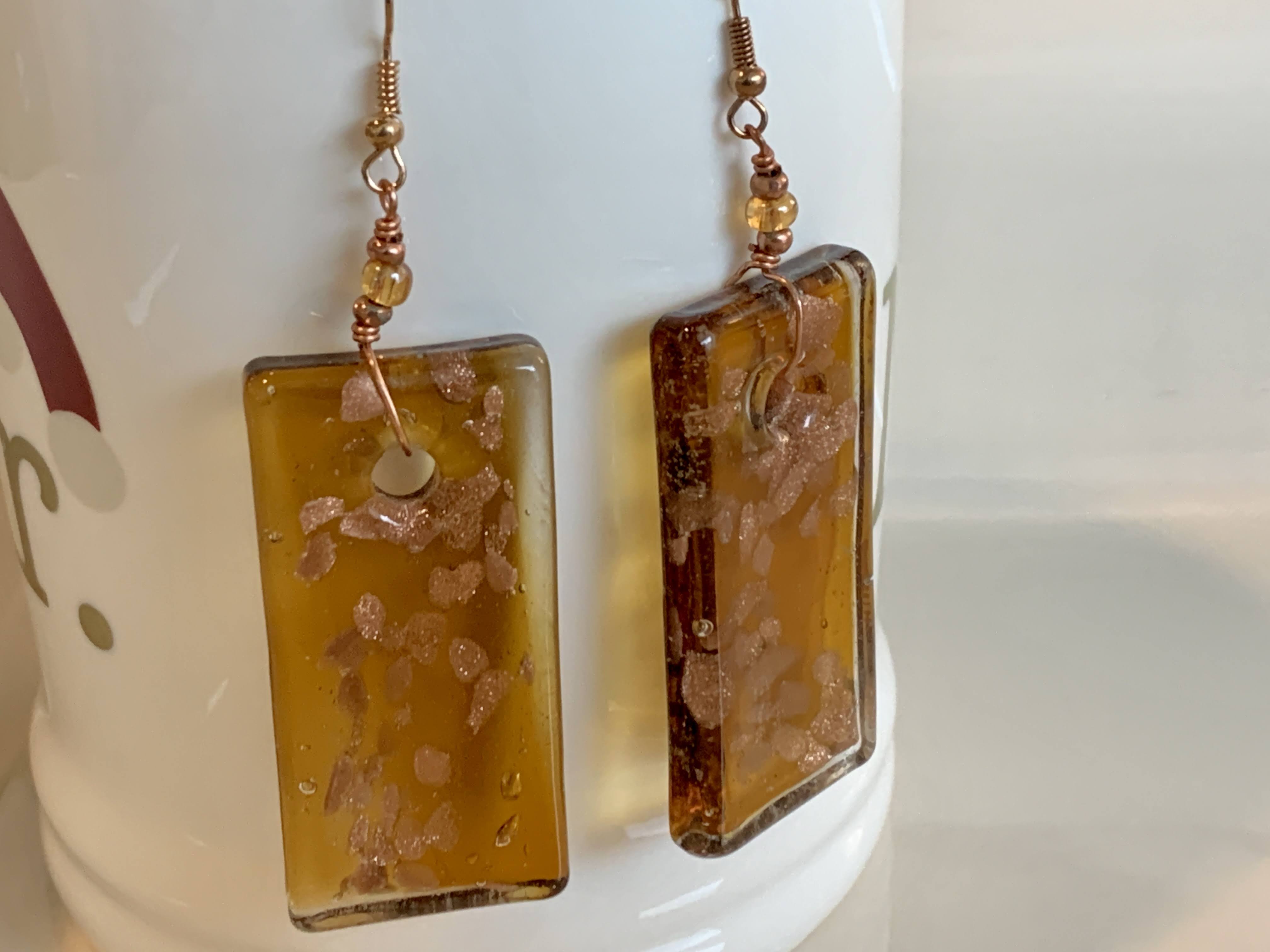 Yellow Color- Glass Bead - Gold Glitter Modern Fashion Earrings