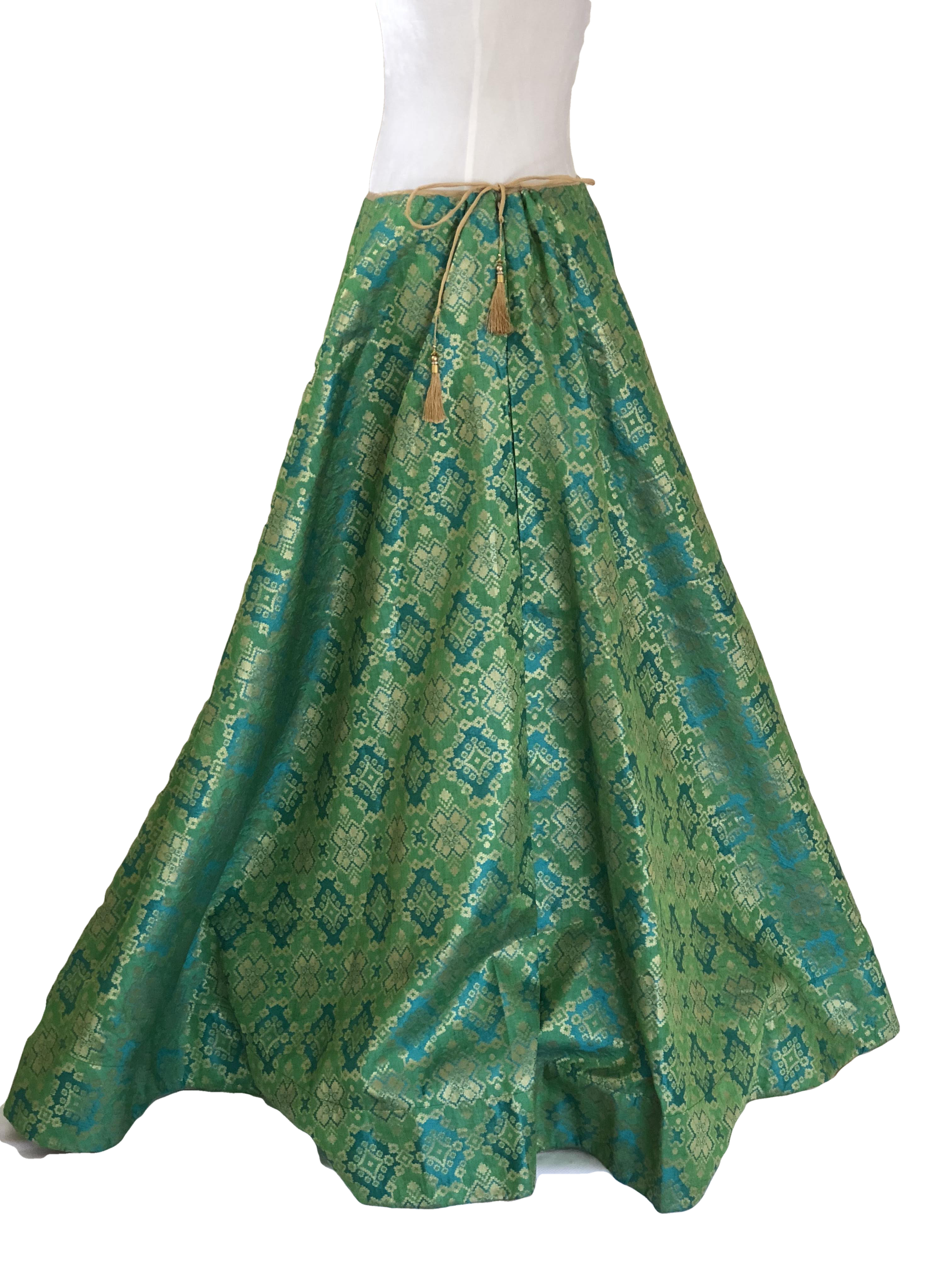 Green Color - Pure Silk Brocade Woven Lehenga Skirt - Long Floor Length
