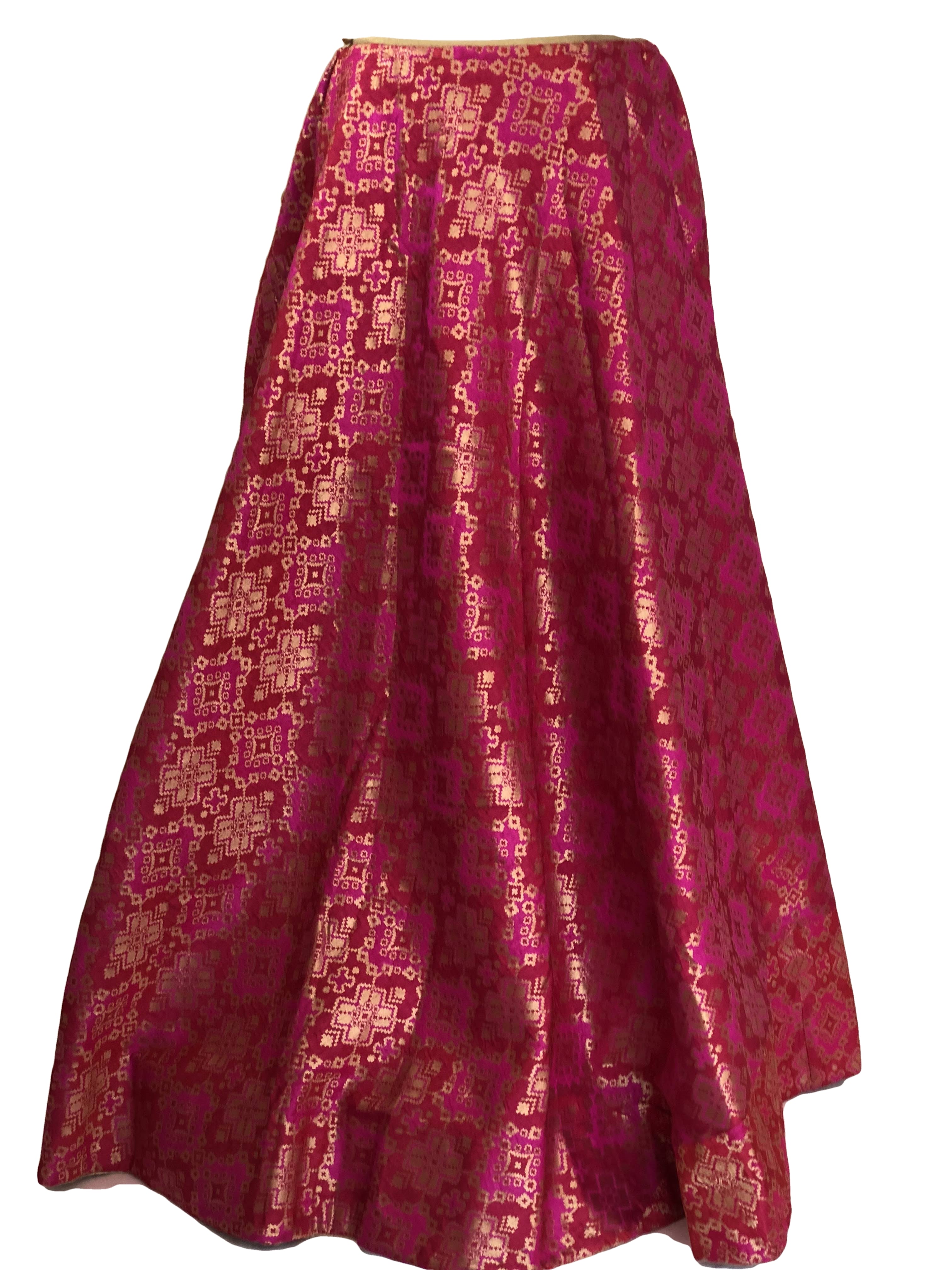 Hot Pink Color - Silk Brocade Woven Lehenga skirt - Long Floor Length