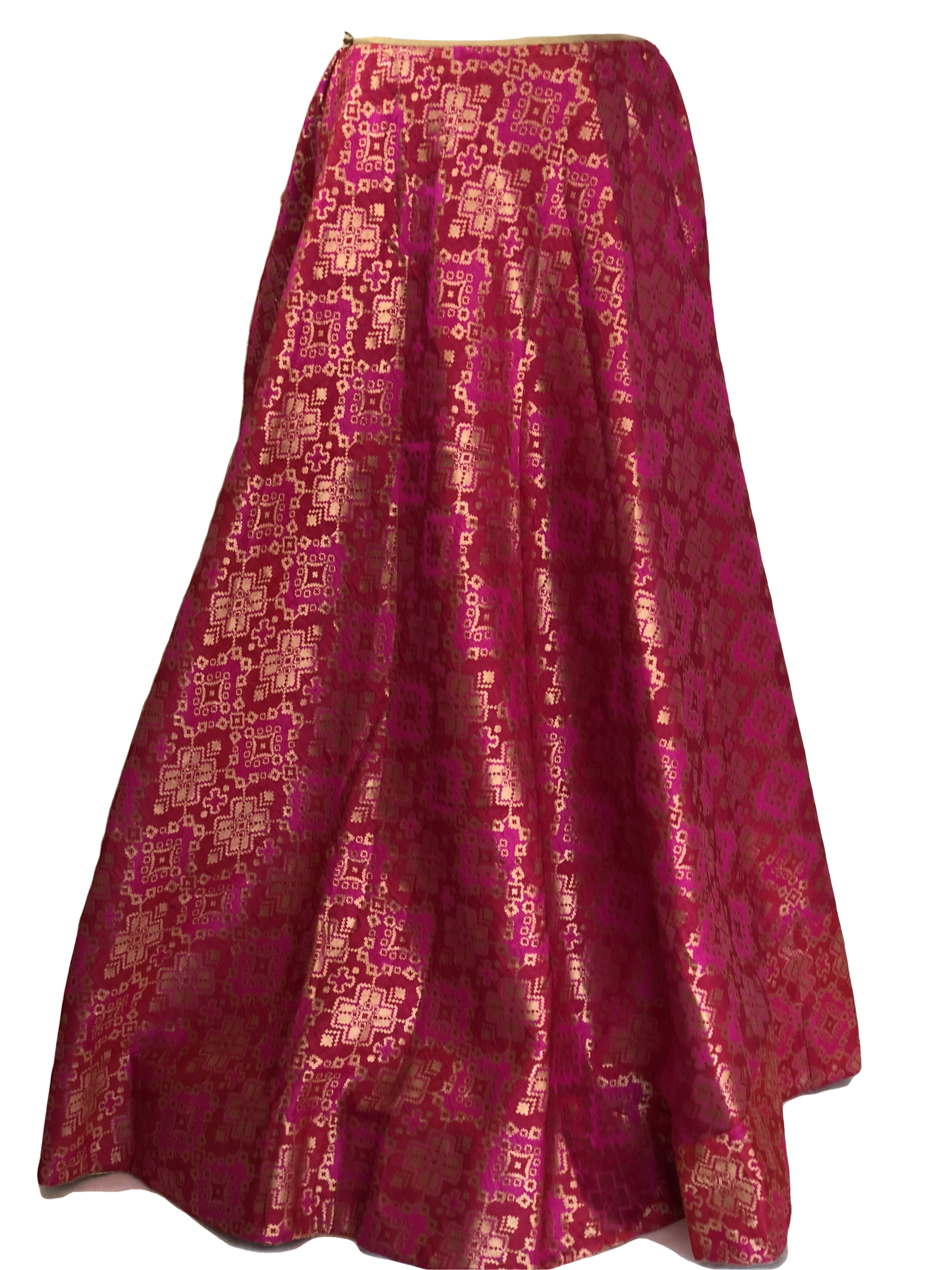 Hot Pink Color - Silk Brocade Woven Lehenga skirt - Long Floor Length