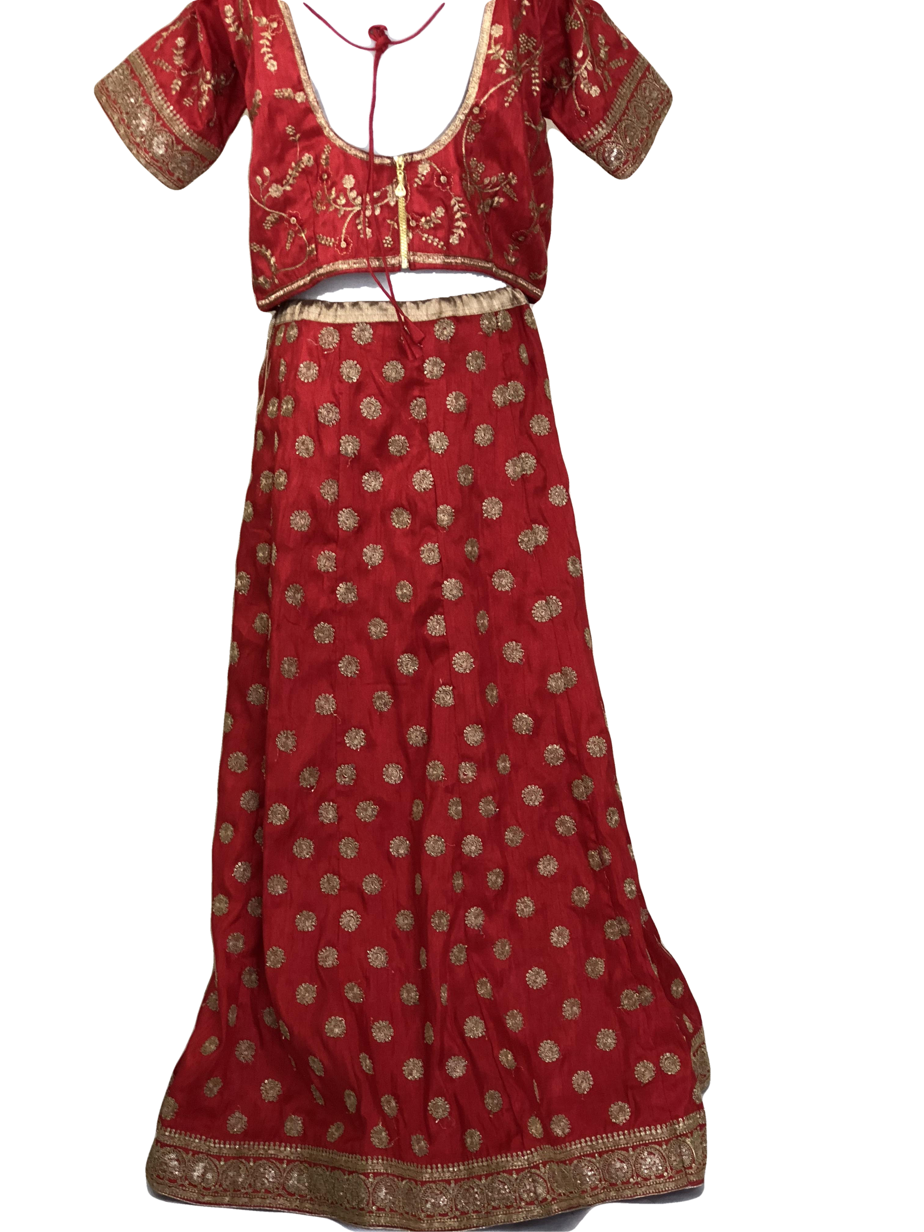 Red Color - Raw Silk, Embroidered - Lehenga Choli Set