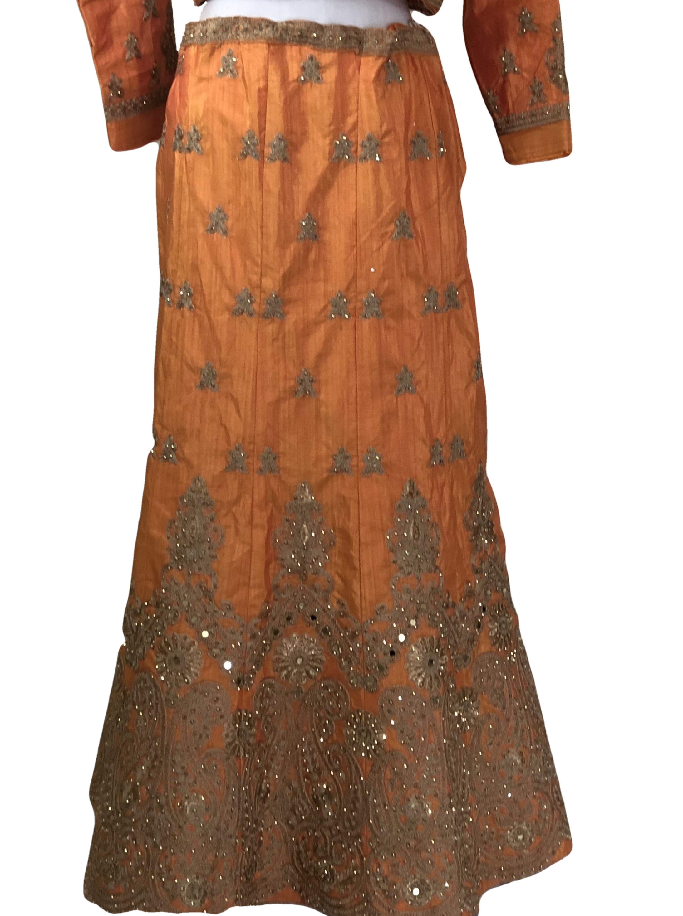 Orange Color - Raw Silk, Jewel Studded, Embroidered - Lehenga Choli Set
