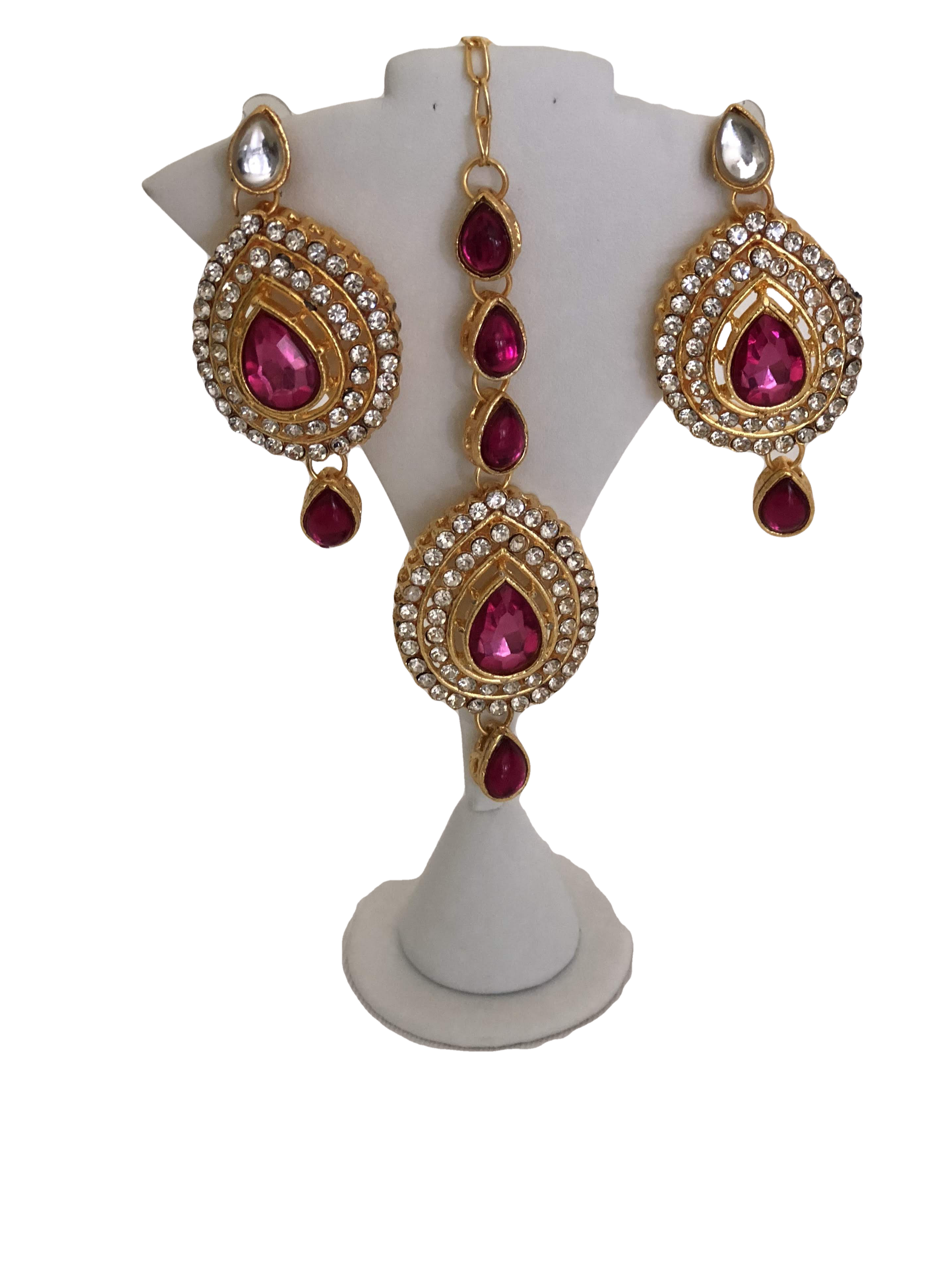 Gold Pink Color - Faux Pearls - Glass Stone - Necklace Set