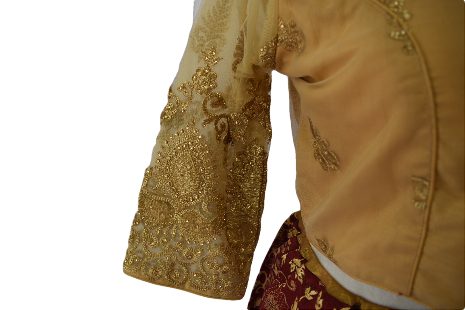 Gold Color - Pure Chiffon Net Blouse - Silk Zari Thread Heavily Embroidered