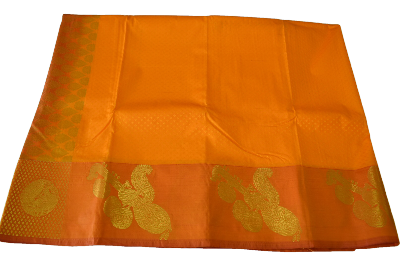 Yellow Gold Color - Silk Saree - Silk Zari Thread - Peacock Veena Pattern