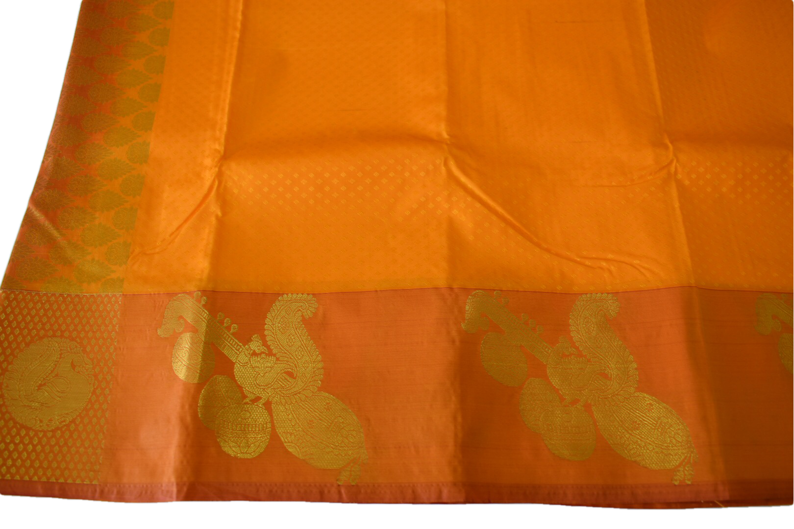 Yellow Gold Color - Silk Saree - Silk Zari Thread - Peacock Veena Pattern