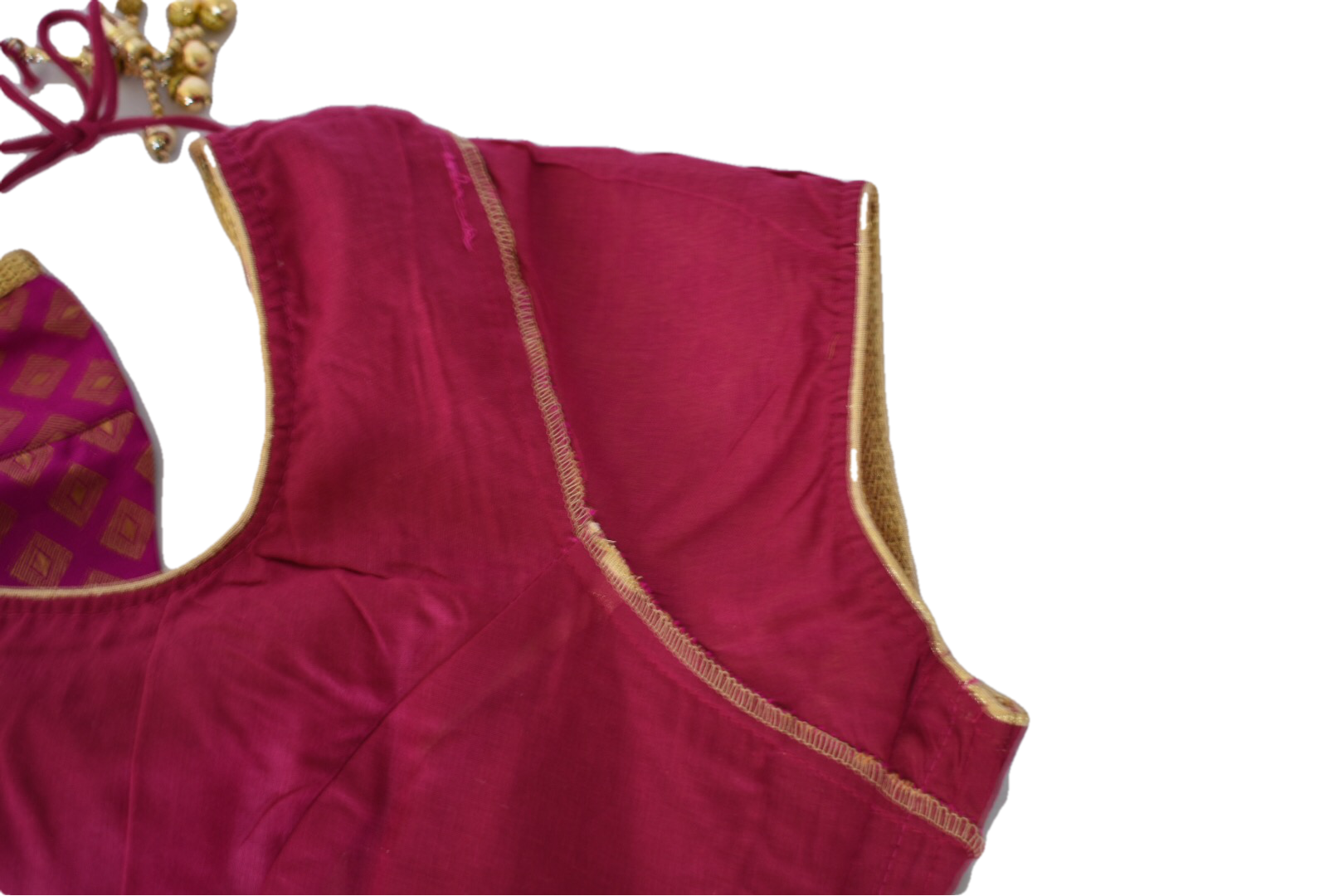 Pink Color - Pure Brocade Silk - Saree Blouse - Gold Zari Lace Border