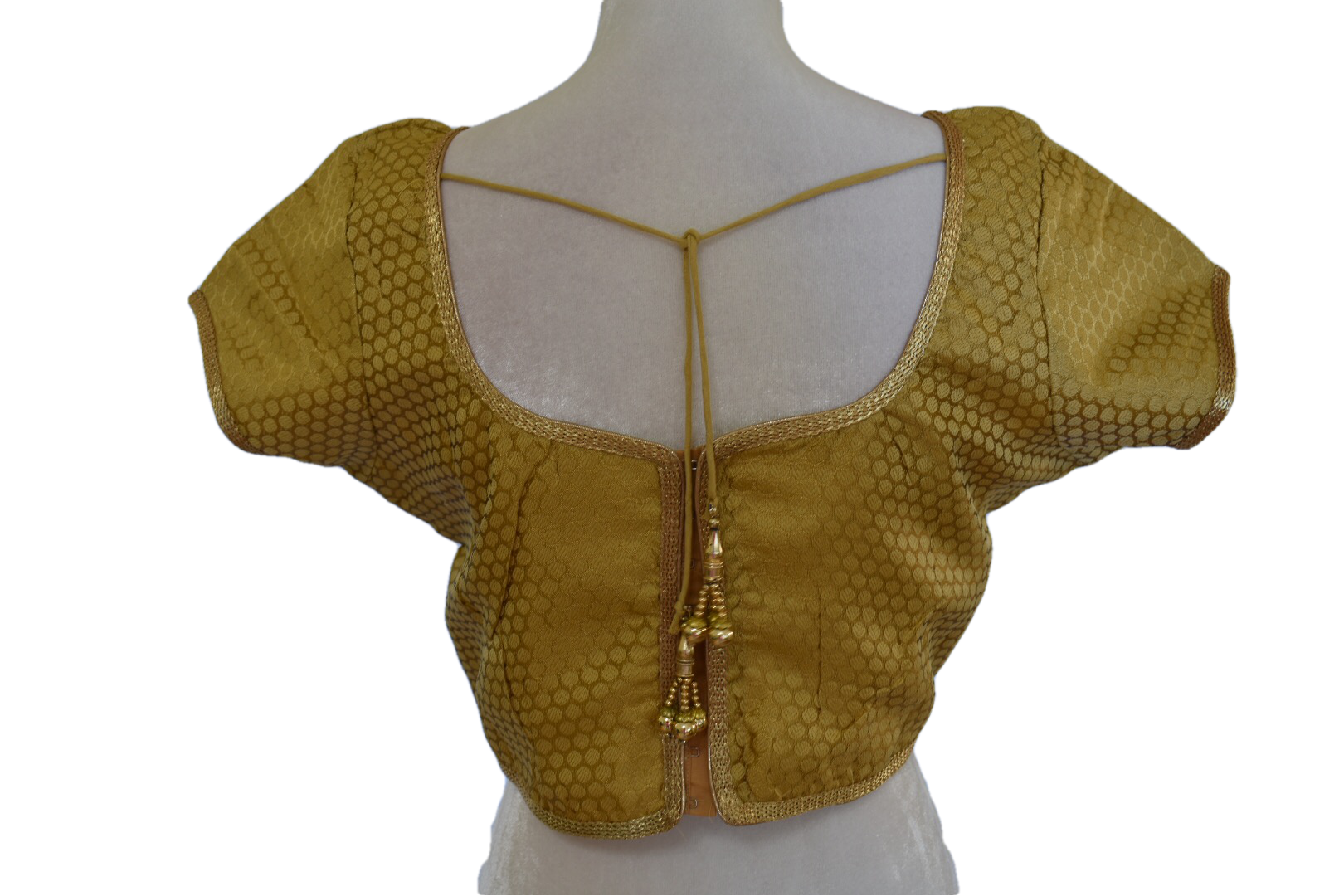 Gold Color - Pure Brocade Silk Saree Lehenga Blouse - Gold Zari Lace Border