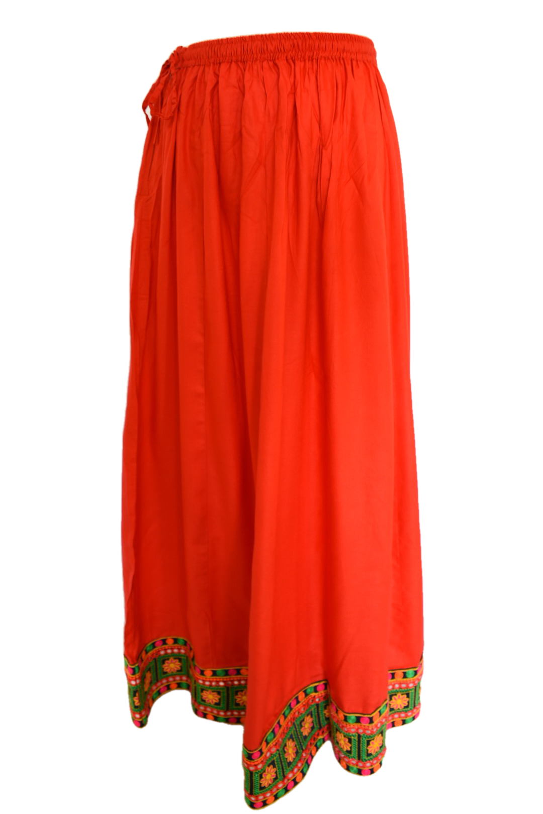 Embroidered Metal Mirror Border - Temple wear - Poly Cotton Skirt -  Red Color