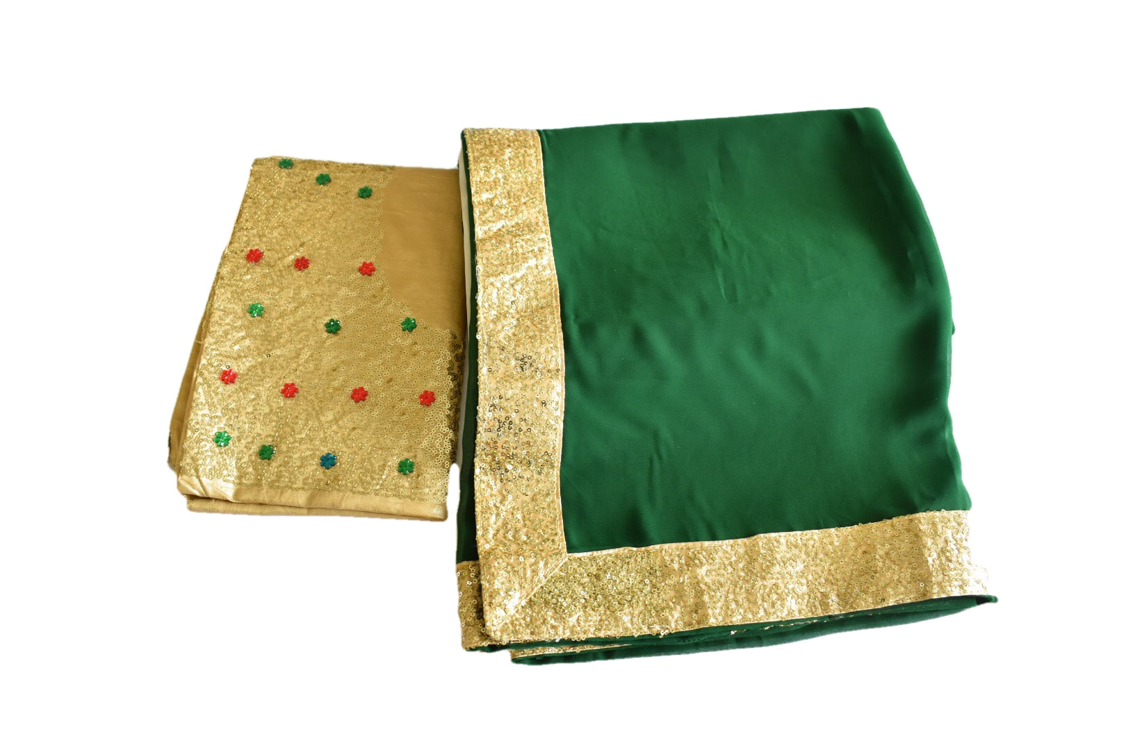 Green Color - Semi Silk Saree - Gold Sequin Border