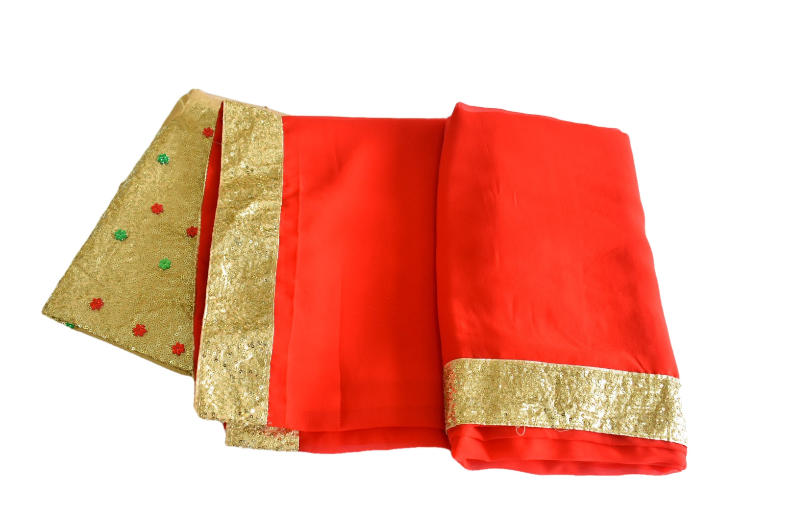 Red Color - Silk Saree Georgette  - Gold Sequin Border - Rich Elegant