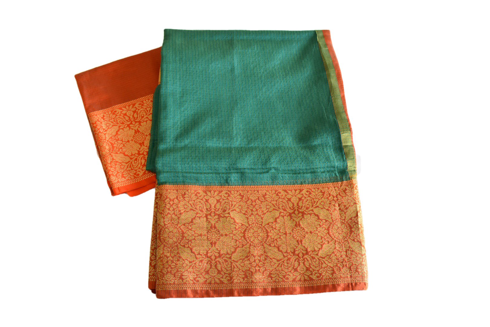 Green Color - Silk Cotton Blend Handloom Saree - Thick Wide Border - Gold Zari Pattern