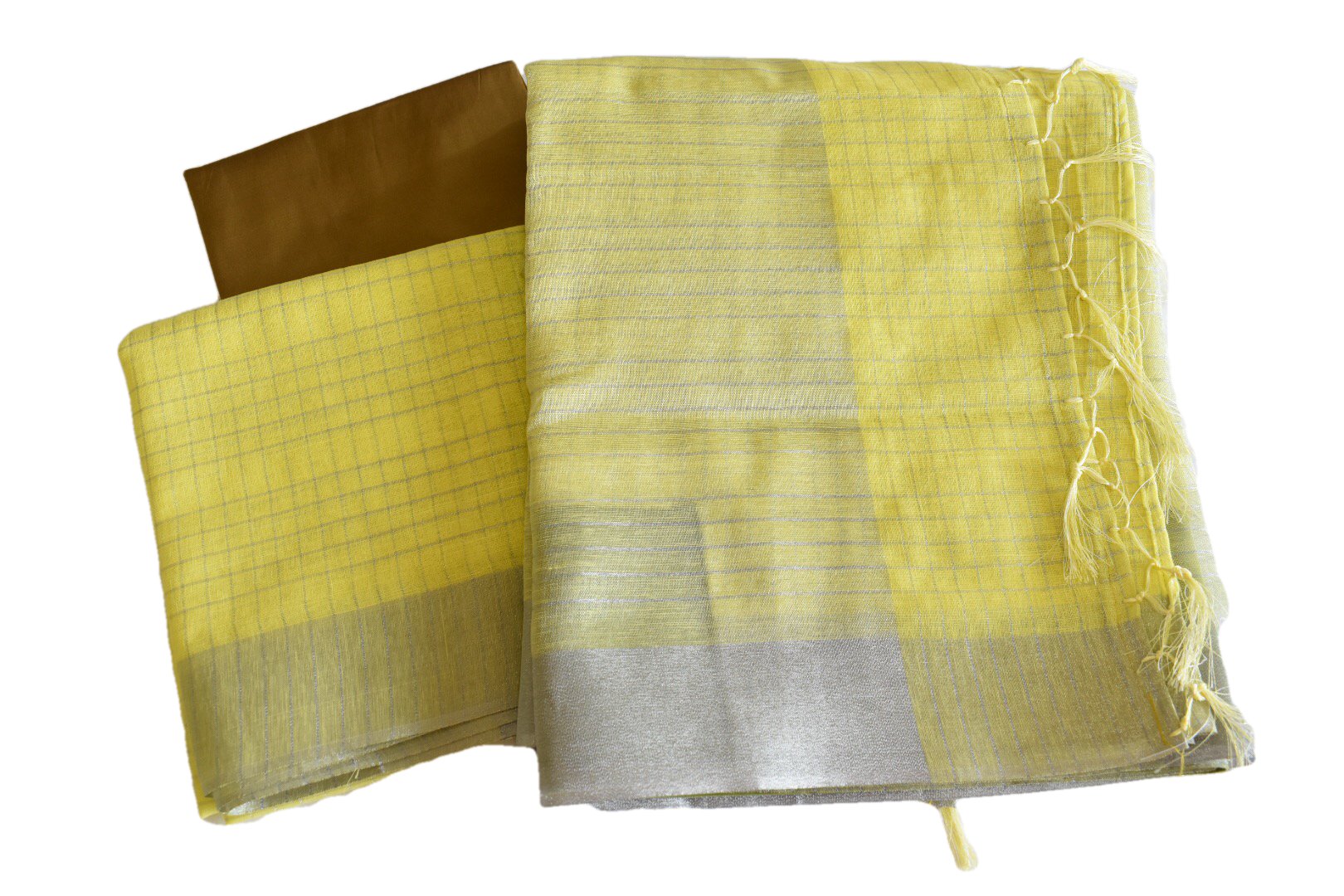Pastel Yellow Color - Silk Cotton Handloom Saree -  Silver Border And Lines Party Wear Saree