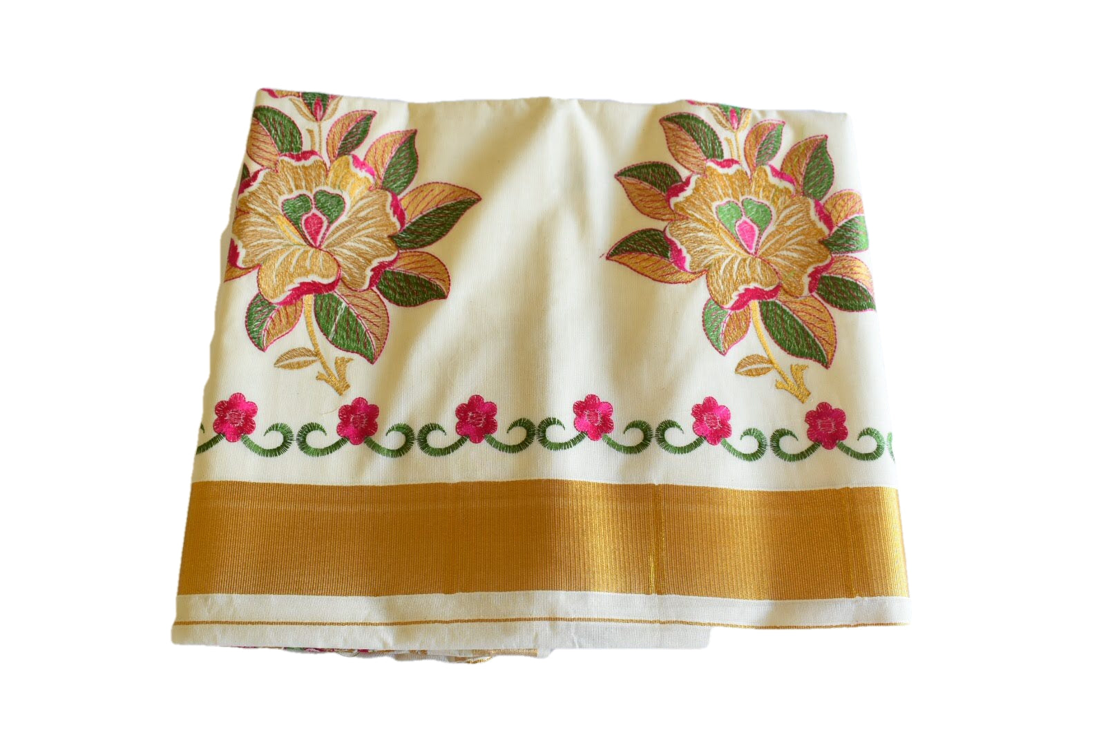 Embroidered Cotton Saree in Off White : SYC11850