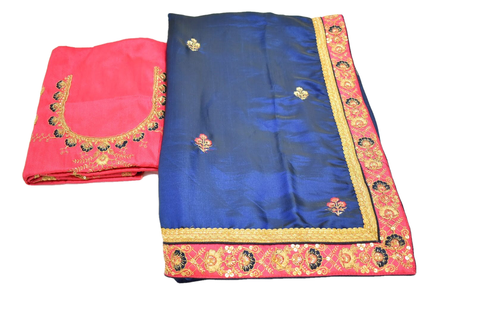 Navy Blue Color - Semi Silk Saree - Silk Zari Thread Embroidery - Sequin