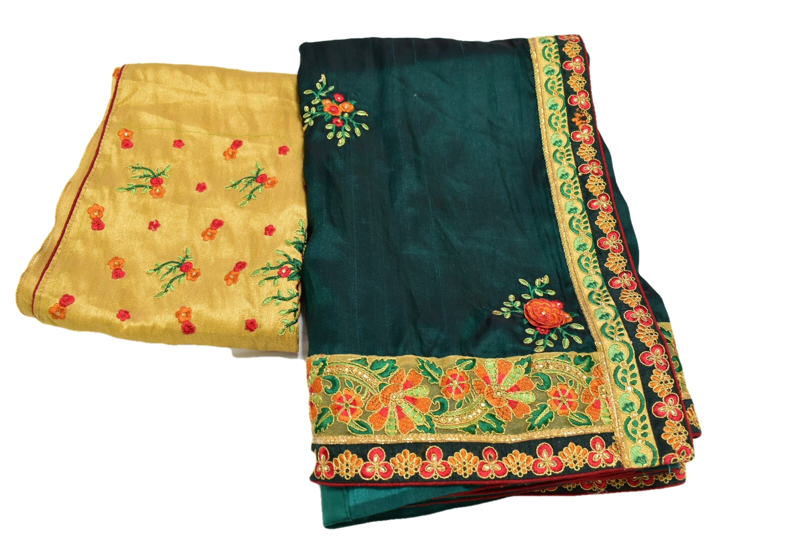 Dark Green Color - Semi Silk Saree - Silk Zari Thread Embroidery