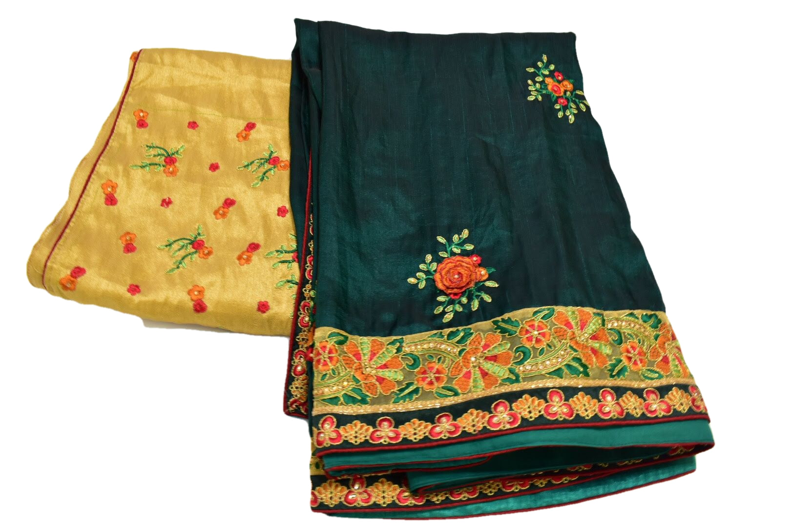 Dark Green Color - Semi Silk Saree - Silk Zari Thread Embroidery