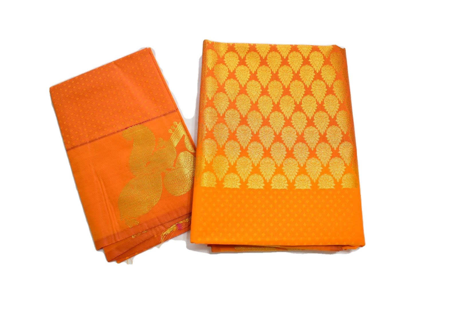 Yellow Gold Color - Silk Saree - Silk Zari Thread - Peacock Veena Pattern