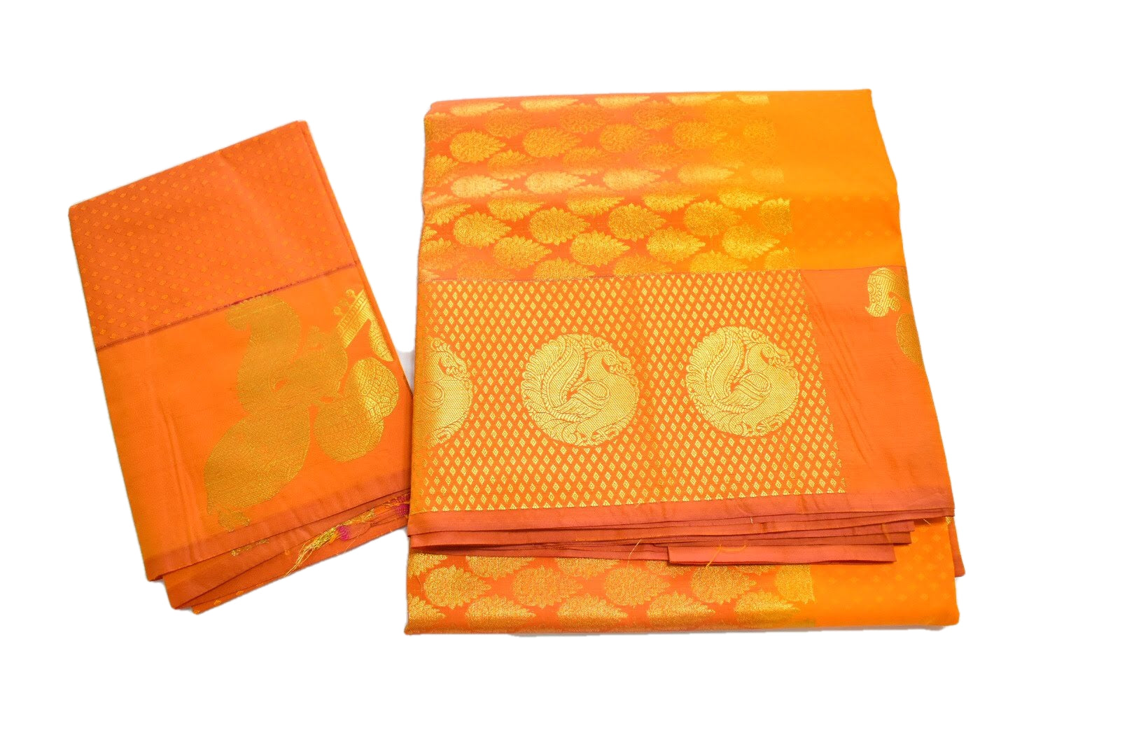 Yellow Gold Color - Silk Saree - Silk Zari Thread - Peacock Veena Pattern