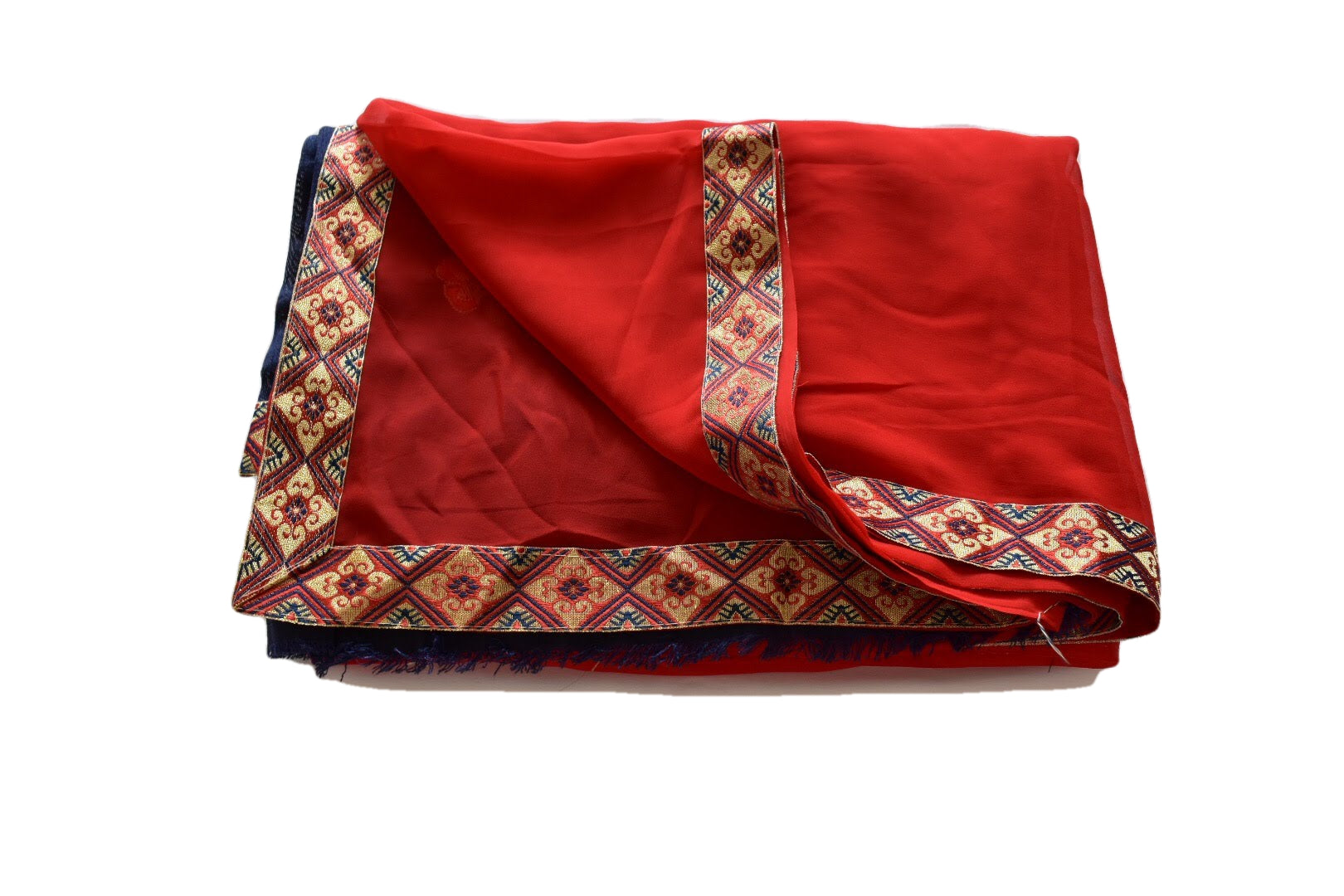 Red Maroon Saree Color - Georgette Saree - Silk Zari Lace Border