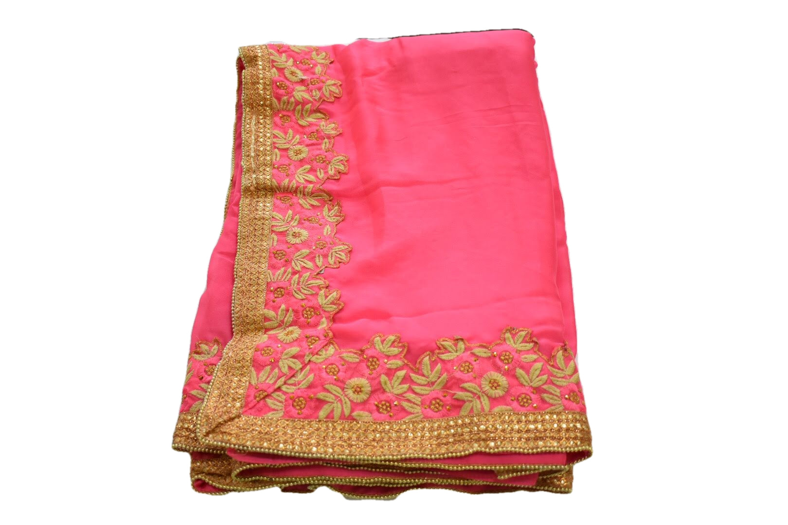 Pink Color - Semi Silk Saree - Resham Embroidered- Golden beads
