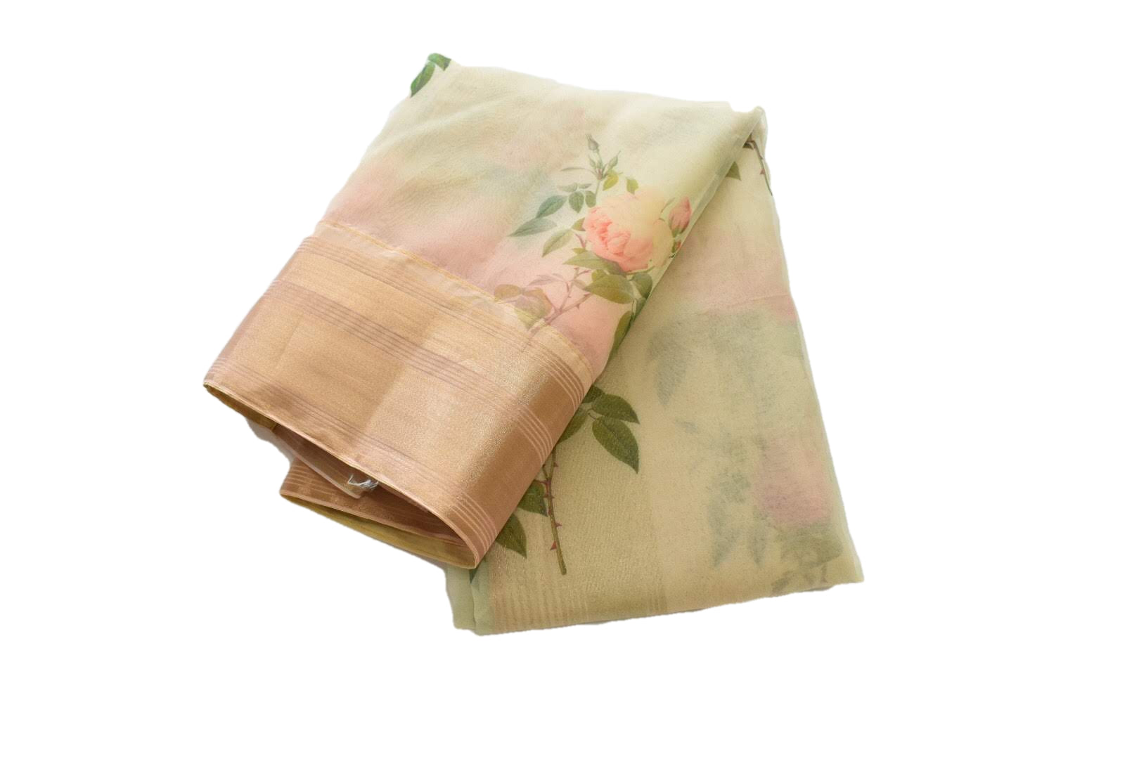 Pastel Green II -Organza Georgette Silk Saree - Floral  Pattern - Silk Zari Border And Pallu