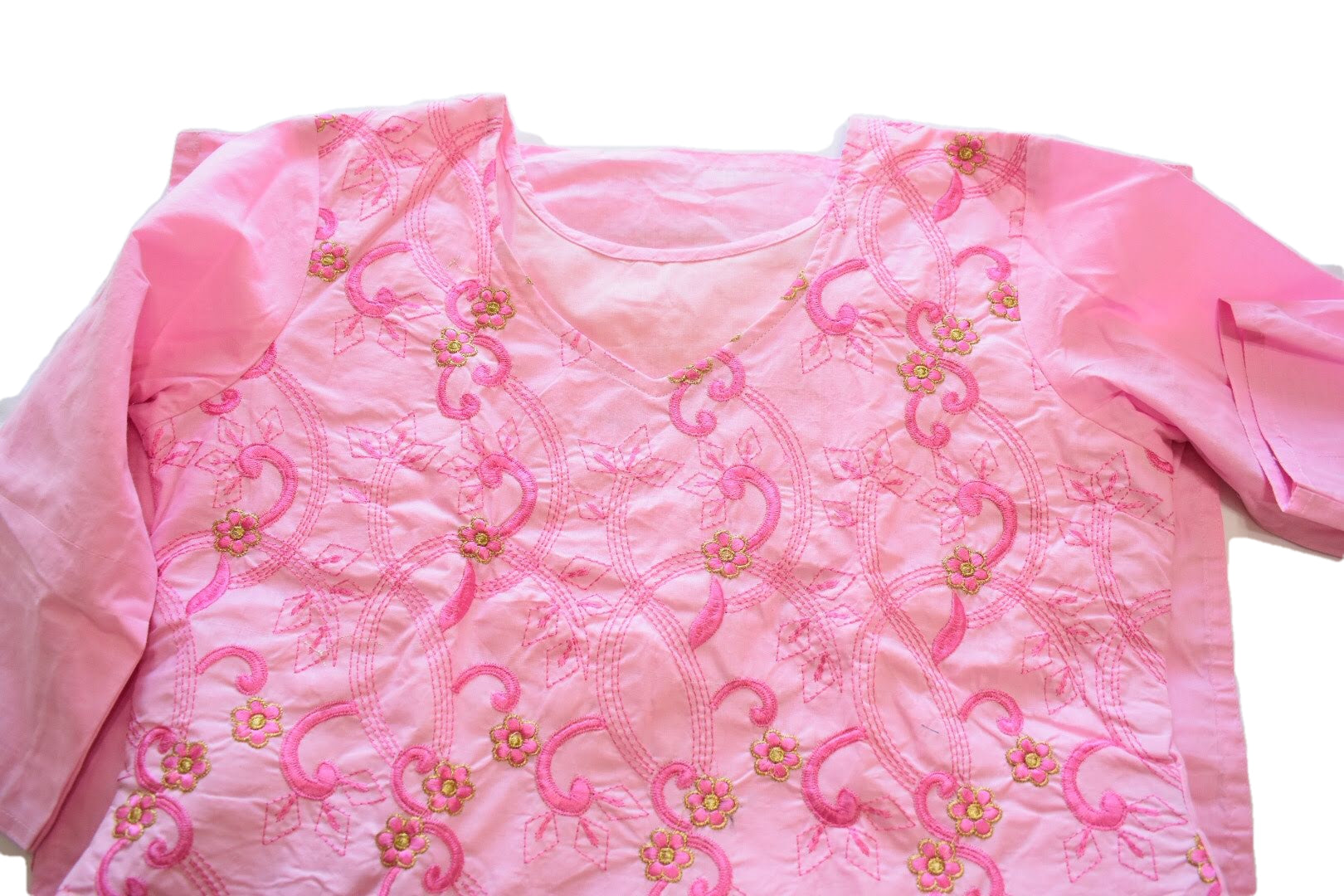 Pink Gold Color - Cotton Embroidered Salwar Kameez Set