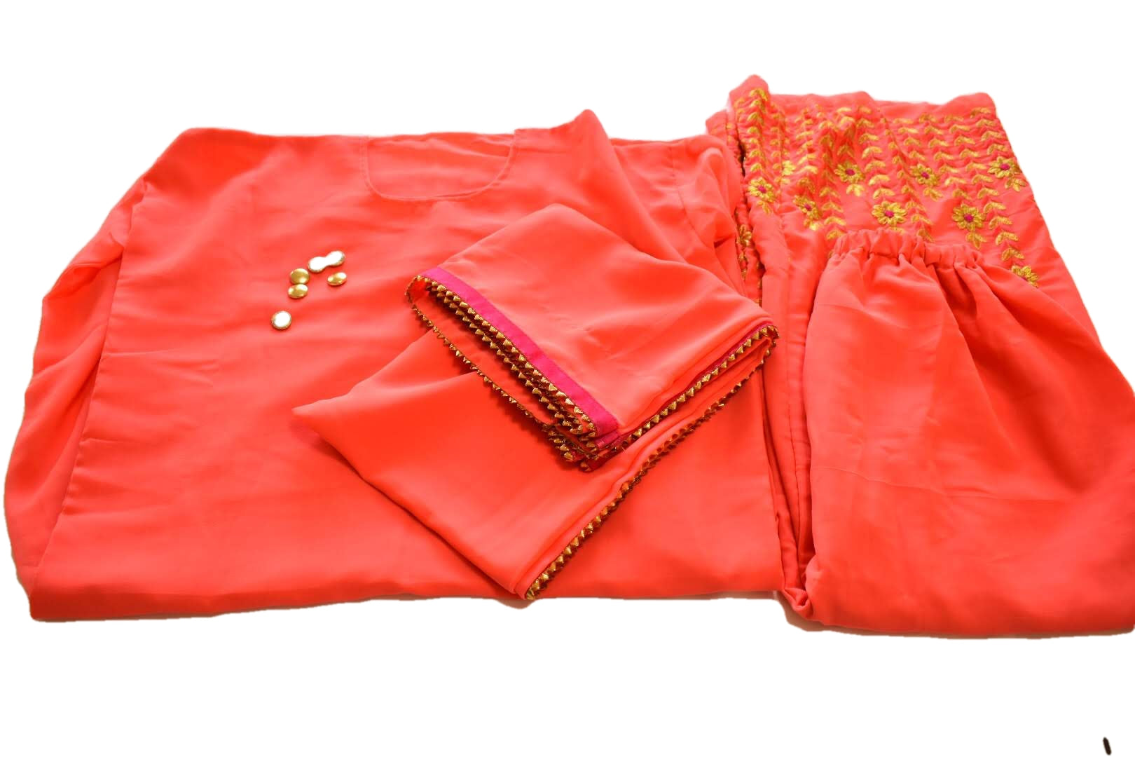 Kameez and Embroidered Palazzo Pants in Orange color